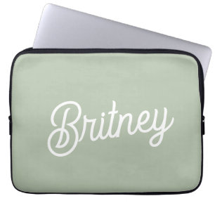 Modern Sage Green Personalized Monogram and Name  Laptop Sleeve
