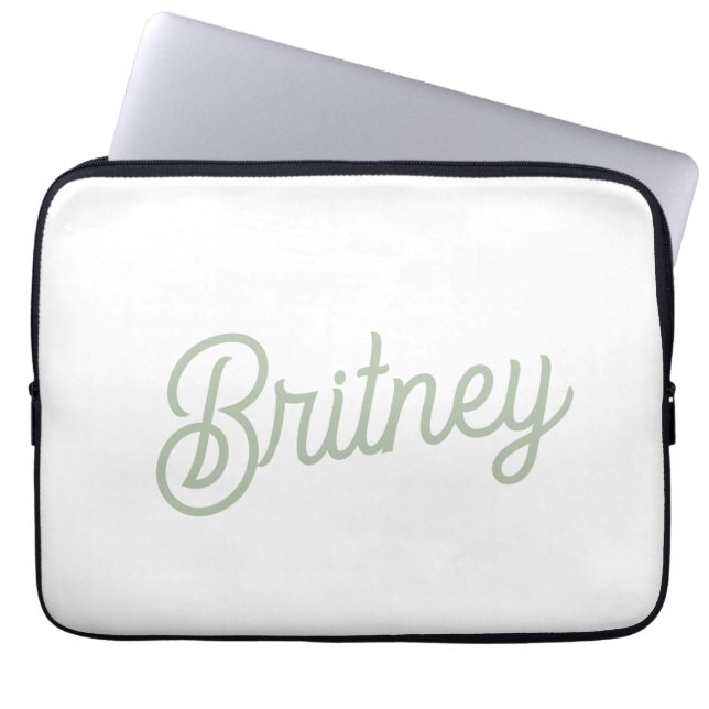 Modern Sage Green Personalized Monogram and Name  Laptop Sleeve (Front)