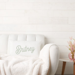 Modern Sage Green Personalized Monogram and Name Lumbar Pillow