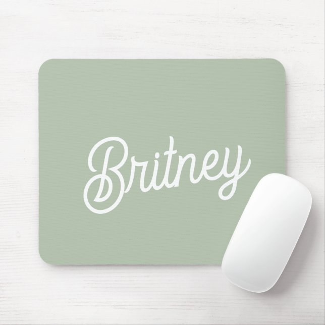 Modern Sage Green Personalized Monogram and Name  Mouse Pad (With Mouse)