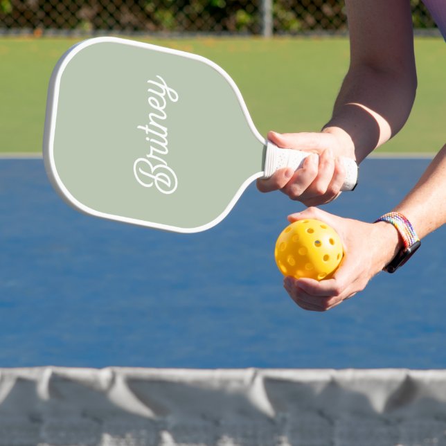 Modern Sage Green Personalized Monogram and Name  Pickleball Paddle (Insitu)