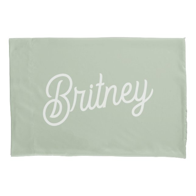 Modern Sage Green Personalized Monogram and Name  Pillowcase (Front)