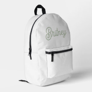 Modern Sage Green Personalized Monogram and Name Printed Backpack