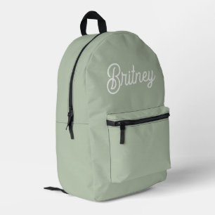 Modern Sage Green Personalized Monogram and Name  Printed Backpack
