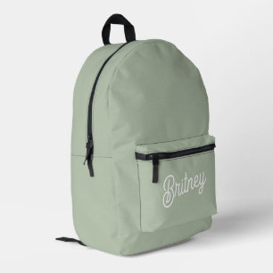 Modern Sage Green Personalized Monogram and Name Printed Backpack