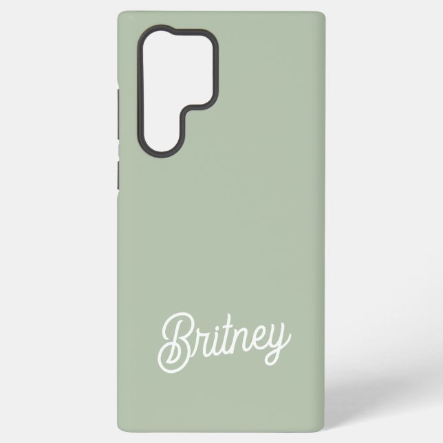 Modern Sage Green Personalized Monogram and Name  Samsung Galaxy S22 Ultra Case (Back)