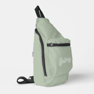 Modern Sage Green Personalized Monogram and Name  Sling Bag