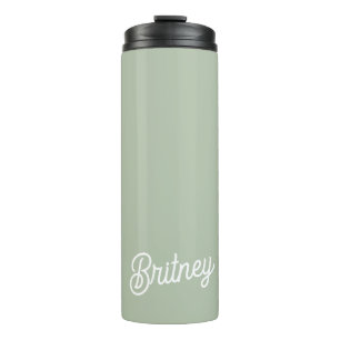 Modern Sage Green Personalized Monogram and Name  Thermal Tumbler