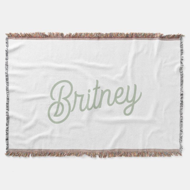 Modern Sage Green Personalized Monogram and Name  Throw Blanket (Front)