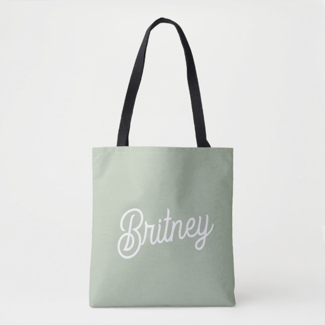 Modern Sage Green Personalized Monogram and Name  Tote Bag (Front)