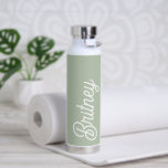 Modern Sage Green Personalized Monogram and Name  Water Bottle<br><div class="desc">The Modern Sage Green Personalized Monogram and Name Water Bottle features a soothing sage green colour, perfect for those who appreciate a stylish and contemporary look. The water bottle can be customized with a monogram and name, adding a personal touch that makes it unique and special. Ideal for everyday use,...</div>
