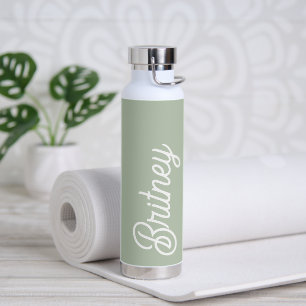 Modern Sage Green Personalized Monogram and Name  Water Bottle