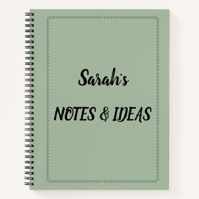 Modern Sage Green Personalized Name Spiral Notebook (Front)