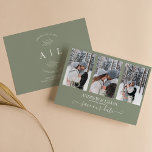 Modern Sage Green Photo Collage Monogram Wedding Save The Date<br><div class="desc">Modern Sage Green Photo Collage Monogram Wedding Save the Date. Features 3 photo at the front and simple monogram at the back. Easily personalize by replacing each info. Please upload vertical/portrait photos. Make sure to check the preview before adding to cart. (Sample Photos by Mikhail Nilov)</div>