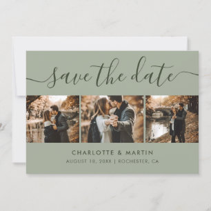 Modern Sage Green Photo Collage Save The Date