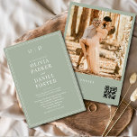 Modern Sage Green Photo QR Code Wedding Invitation<br><div class="desc">Celebrate your wedding in style with this modern sage green wedding invitation featuring space for your favourite photo and a built-in QR code. The minimalist layout combines soft sage tones with clean editorial typography, creating a timeless yet contemporary look. The QR code makes it easy for guests to RSVP or...</div>