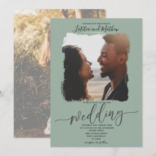 Modern Sage Green photo wedding  Invitation