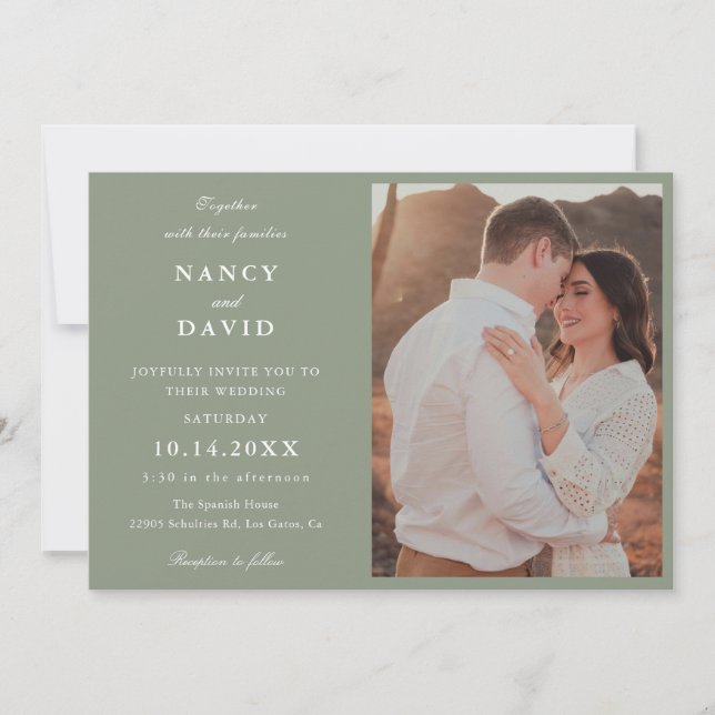 Modern Sage Green Photo Wedding Invitation (Front)