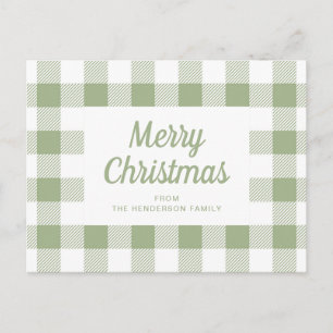 Modern Sage Green Plaid Christmas Postcard