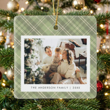Modern Sage Green Plaid Family Photo Christmas