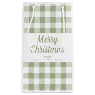 Modern Sage Green Plaid Merry Christmas Small Gift Bag