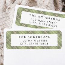 Modern Sage Green Plaid Return Address