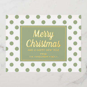 Modern Sage Green Polka Dots Christmas Gold Foil Holiday Postcard