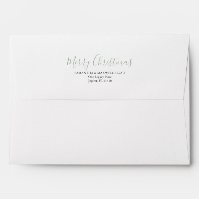 Modern Sage Green Pre Addressed Christmas Envelope (Back (Top Flap))