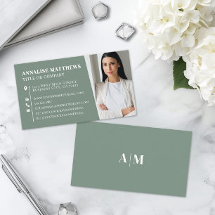 Modern Sage Green Professional Photo Business Card
