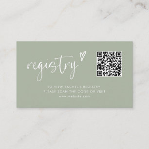 Modern Sage Green Qr Code Bridal Shower Registry Enclosure Card
