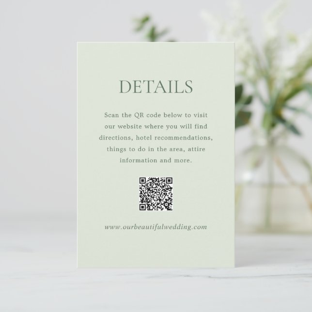 Modern Sage Green QR Code Elegant Wedding Enclosure Card (Standing Front)