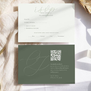 Modern Sage Green QR Code Initials Wedding RSVP Card