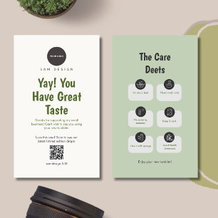 Modern Sage Green QR Code Logo Tumbler Care Card