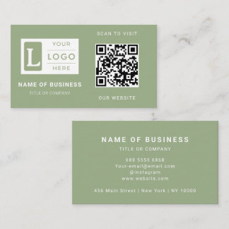 Modern Sage Green QR Code Minimalist Custom Logo Business Card