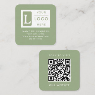 Modern Sage Green QR Code Minimalist Custom Logo Square Business Card