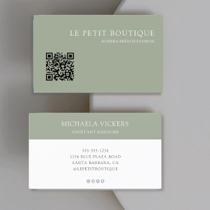 Modern Sage Green QR Code Professional Business Card