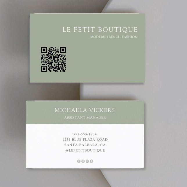 Modern Sage Green QR Code Professional  Business Card (Creator Uploaded)