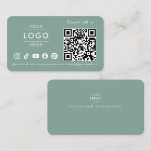 Modern Sage Green QR Code Social Media Logo Business Card