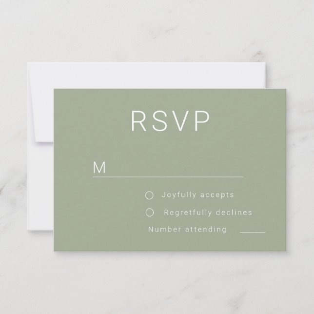 Modern Sage Green Rose Gold Minimalist Wedding RSVP Card (Front)