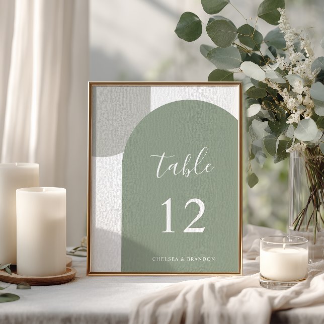 Modern Sage Green Rustic Boho Arch Table Number (Creator Uploaded)