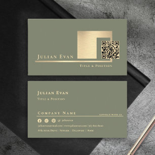 Modern Sage Green Scannable QR Code Minimalistic Business Card