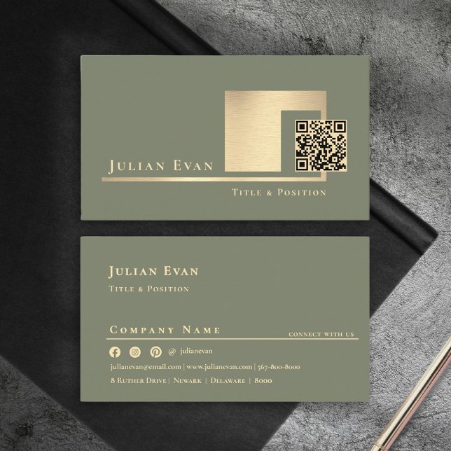 Modern Sage Green Scannable QR Code Minimalistic Business Card (Modern Sage Green Scannable QR Code Minimalistic Business Card)