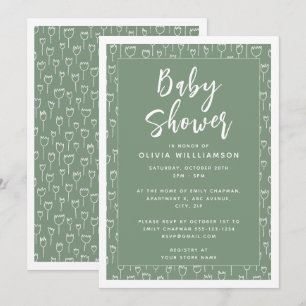 Modern Sage Green Script Baby Shower Invitation