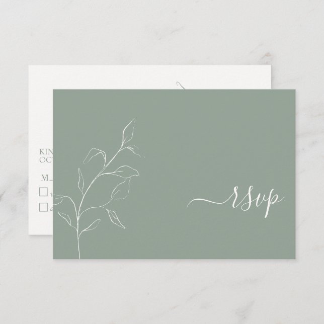 Modern Sage Green Script Botanical No Menu RSVP (Front/Back)