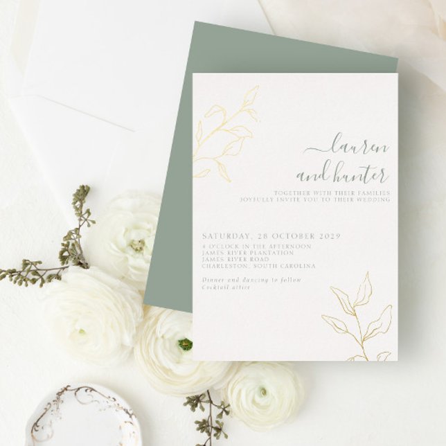 Modern Sage Green Script Botanical Wedding Gold (Creator Uploaded)