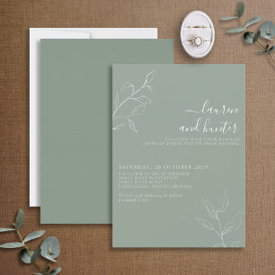 Modern Sage Green Script Botanical Wedding Invitat Invitation