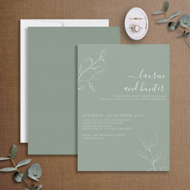 Modern Sage Green Script Botanical Wedding Invitat Invitation (Creator Uploaded)