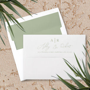 Modern sage green script calligraphy wedding envelope