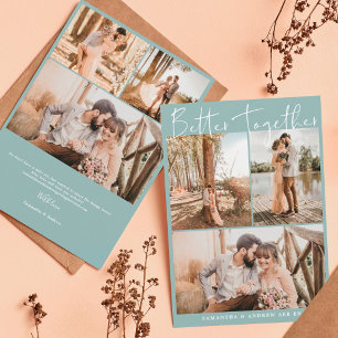 Modern sage green script chic 6 photos engagement announcement