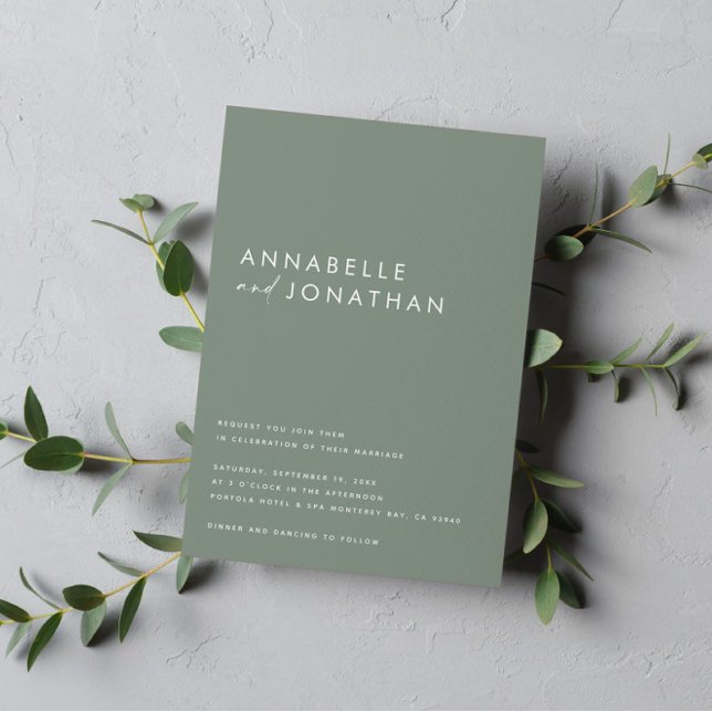 Modern sage green script contemporary wedding invitation (Creator Uploaded)